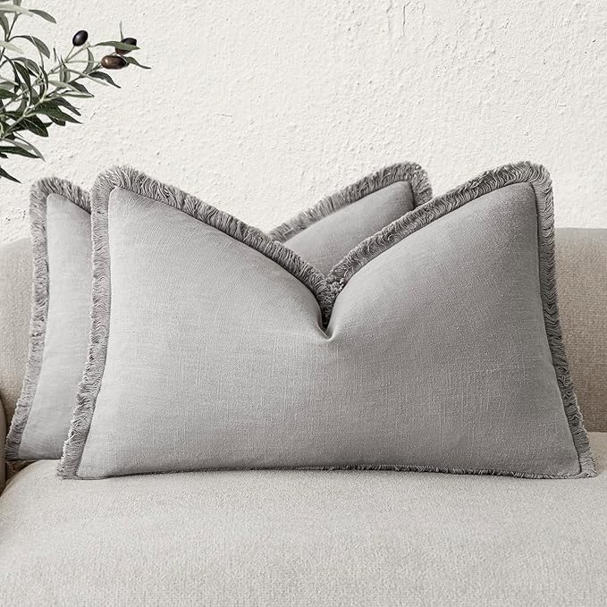 Foindtower Set of 2 Decorative Linen Fringe Lumbar Throw Pillow Covers by Foindtower