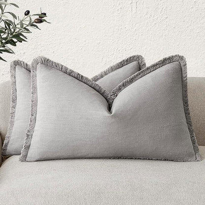 Foindtower Set of 2 Decorative Linen Fringe Lumbar Throw Pillow Covers by Foindtower