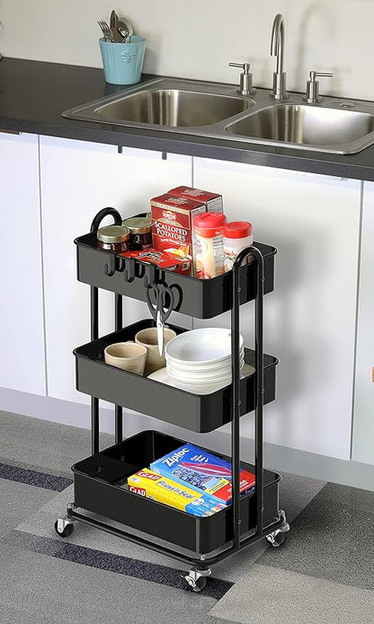 Simple Houseware 3-Tier Heavy Duty Metal Utility Rolling Cart - Image 5
