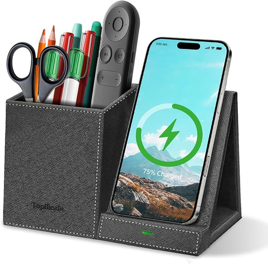 TopMade Wireless Charger with Pen Pencil Holder, Leather Mltifunctional Desk by TopmadeProduct-Ordernow