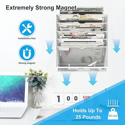 KZWKRG 6 Tier Magnetic File Holder, Large Capacity Mesh Hanging Wall Organizer - Image 2
