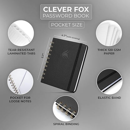 Clever Fox Password Book Spiral – Mini Internet Address & Password Organizer - Image 2