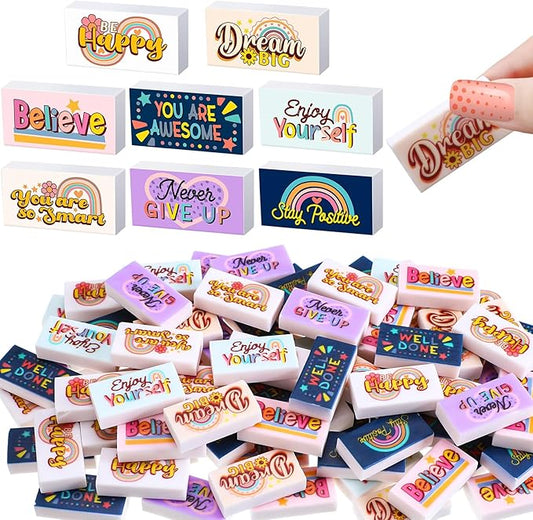 Dunzoom 100 Pcs Inspirational Pencil Erasers Bulk by Dunzoom