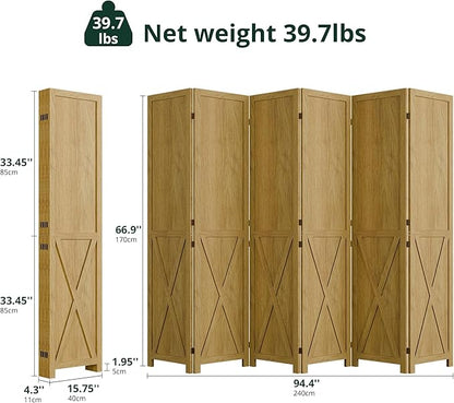 Cozy Castle Wood Room Divider, 6 Panels Folding Privacy Screen, 66.9'' Wall - Image 2