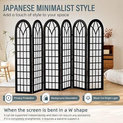 Aletheiawu Room Divider and Folding Privacy Screen, 6 Panel Japanese Shoji - Image 2