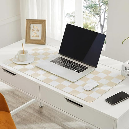 Ohocut Checkered Desk Mat, 31.5" x 15.7" Large Cute Beige Sand Aesthetic Retro - Image 2