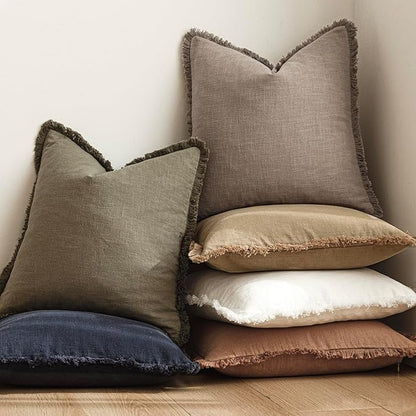 Foindtower Set of 2 Decorative Linen Fringe Throw Pillow Covers Cozy Boho - Image 6