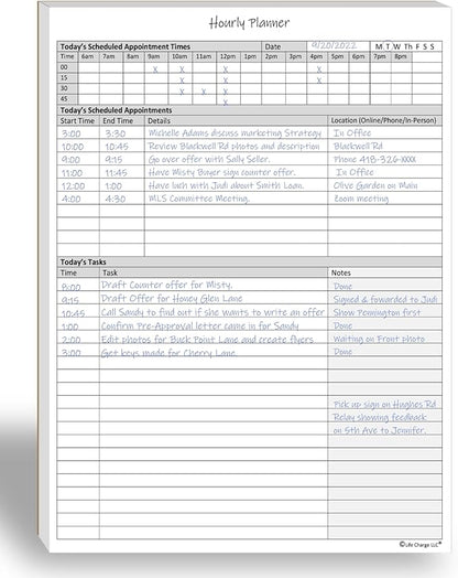 Hourly Planner Notepad. 60 Page Planning Pad w/Appointment Time Block, Task Log by LifeCharge