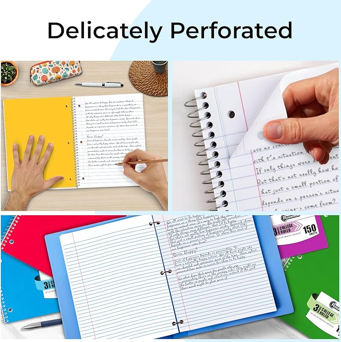 Rosmonde 720 Packs 3 Subject Notebooks, Spiral Notebook Bulk, College Ruled - Image 5