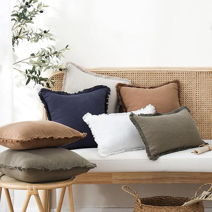 Foindtower Set of 2 Decorative Linen Fringe Lumbar Throw Pillow Covers Boho - Image 5