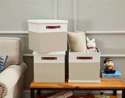 DECOMOMO Storage Basket with Lid, Storage Cubes with Handles, Fabric Box with - Image 3