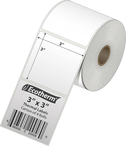 3" x 3" Thermal Labels | 4 Rolls | 2100 Labels | fits Zebra, Offnova Thermal - Image 2