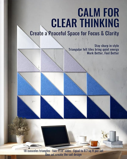 PebblingQ Felt Wall Tiles Bulletin Board, Marine Blue White Panels, Modular - Image 3