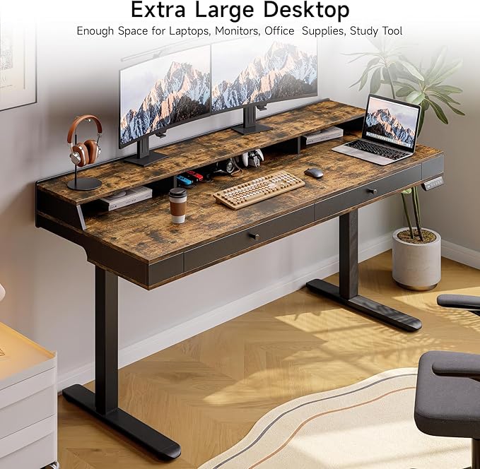 Standing Desk with Drawers, 47x23.6" Whole Piece Electric Stand Up Desk with - Image 3