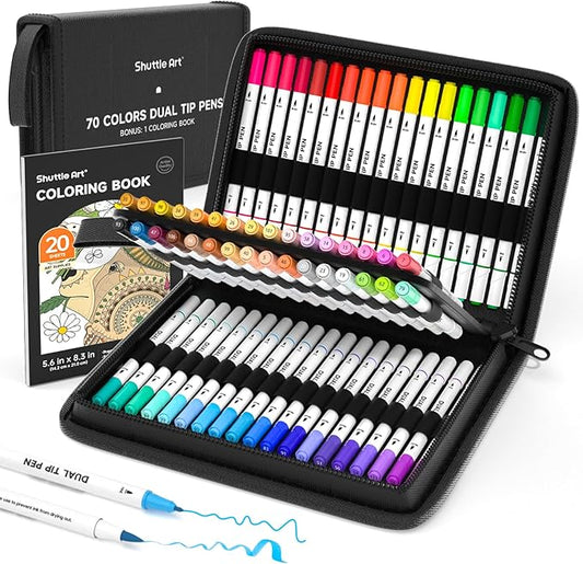Shuttle Art Dual Tip Brush Pens, 70 Colors, Fine and Brush Dual Tip Markers Set by ShuttleArt