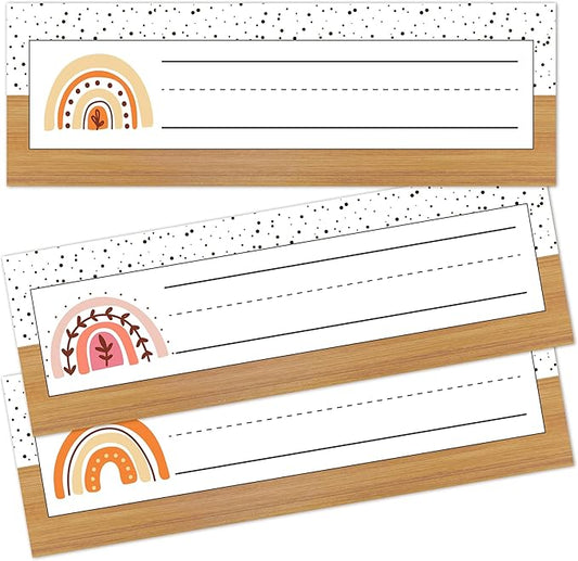 Name Tags for Classroom Cubbies, 30 Boho Rainbow Name Plates for Desks by Cazhes