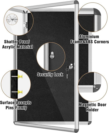 Mifuro 36"x24" Enclosed Bulletin Board, Lockable Weather-Resistant Aluminum - Image 3