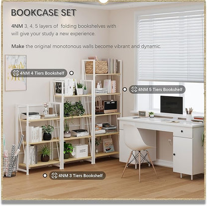 4NM No Assembly Folding Bookshelf Storage Shelves 4 Tiers Vintage Bookcase - Image 6
