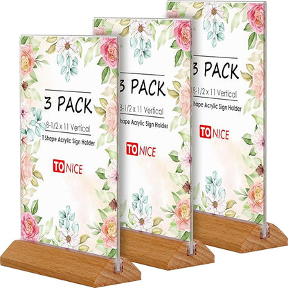 TONICE® 3 Pack 8.5X11 Acrylic Sign Holder T Shape Clear Acrylic Double Sided by TONICE