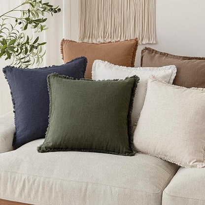 Foindtower Set of 2 Decorative Linen Fringe Throw Pillow Covers Farmhouse - Image 7