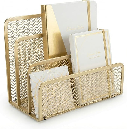 BLU MONACO | Gold Metal Mesh Mail Sorter Organizer Countertop | Paper Sorter by Blu_Monaco