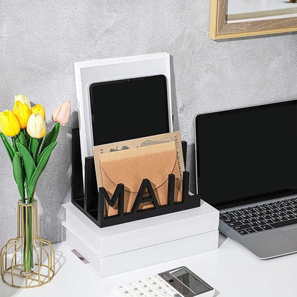 Vercraft 2 Slot Mail Organizer Holder Countertop Wooden Mail Black Letter Holder - Image 5