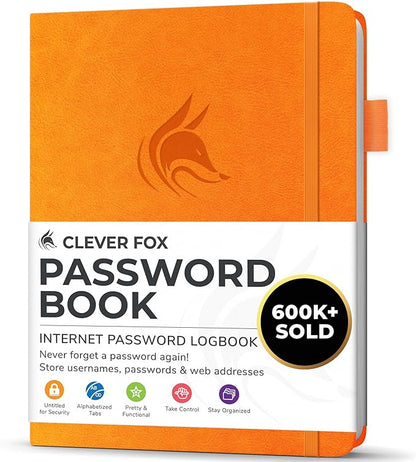 Clever Fox Password Book with alphabetical tabs. Internet Address Organizer by CleverFox