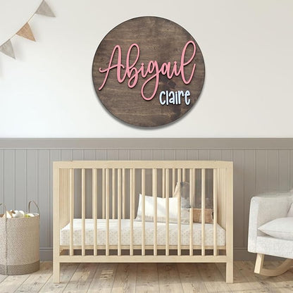 Custom Round Nusery Name Sign, Personalized 3D Baby Name Announcement Sign - Image 2