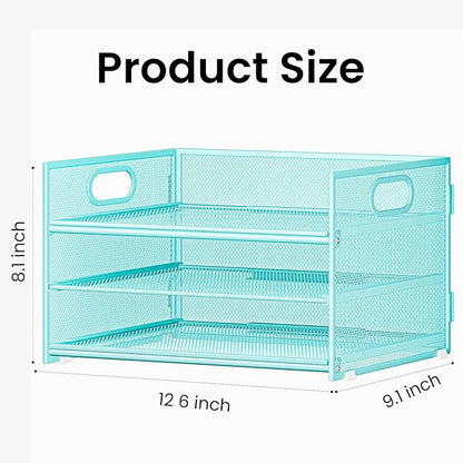 Subekyu 2-Pack 3-Tier Blue Metal Mesh Desk Paper Letter Tray & File Sorter - Image 5