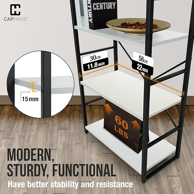 CAPHAUS 4 Tier Bookshelf, 24 Inch Width Free Standing Shelf, Bookcase Shelf - Image 6