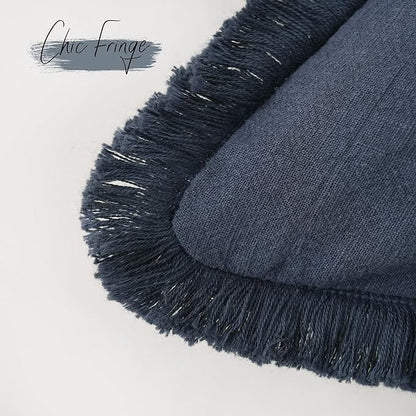 Foindtower Set of 2 Decorative Linen Fringe Throw Pillow Covers Cozy Farmhouse - Image 3