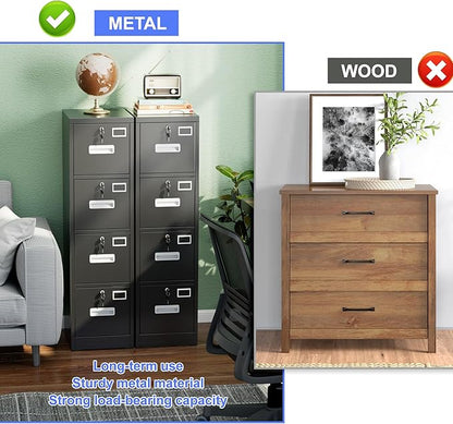 SUXXAN 4 Drawer File Cabinet, Metal Vertical Black Filing Cabinets - Image 9