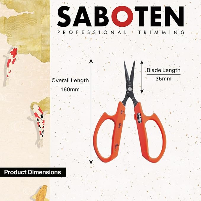 Saboten Fluorine Coated Straight Blade Trimming Scissors Orange PT-1 160mm - Image 2