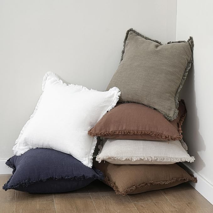 Foindtower Set of 2 Decorative Linen Fringe Throw Pillow Covers Cozy Boho - Image 6