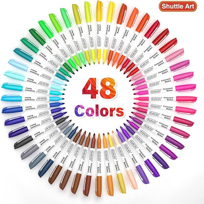 Shuttle Art 48 Colors Permanent Markers, Fine Point, Works on Plastic, Metal - Image 2