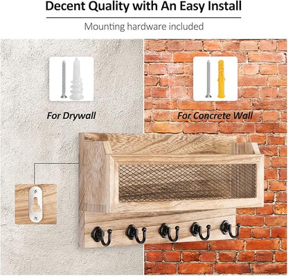 Nekon Mail and Key Holder for Wall Decorative, 11 Inch Wooden Wall Key Organizer - Image 7