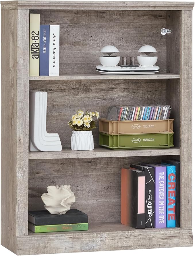RWYHG 43" Grey Tall Bookshelf, 3-Tier Thick Wooden Book Shelf - Image 9