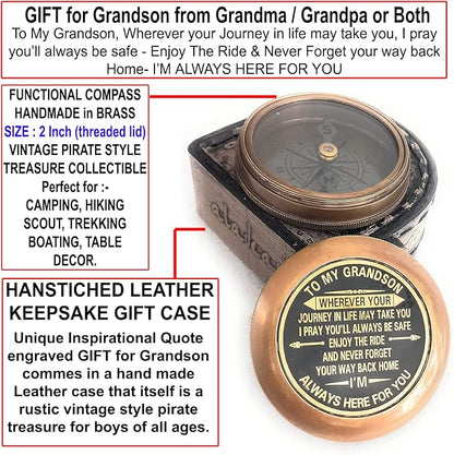 Gift for Grandson Brass Compass Engraved Quote | Memory Present to My Grandson - Image 2