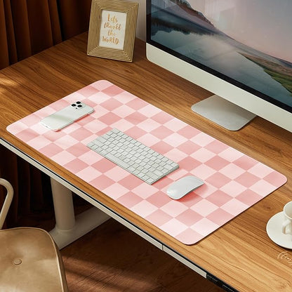 Ohocut Checkered Desk Mat, 31.5" x 15.7" Large Cute Coral Pink Aesthetic Retro by Ohocut