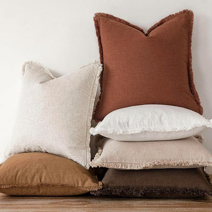 Foindtower Set of 2 Decorative Linen Fringe Throw Pillow Covers Boho Farmhouse - Image 5