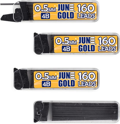 June Gold 640 Pieces, 0.5 mm 4B Lead Refills, 160 Pieces Per Dispenser by JuneGold