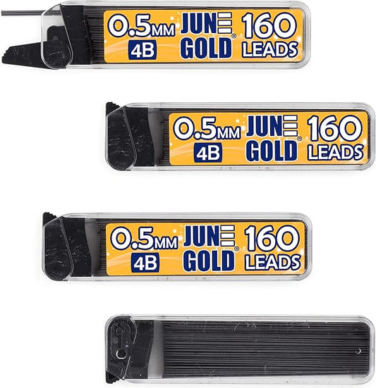 June Gold 640 Pieces, 0.5 mm 4B Lead Refills, 160 Pieces Per Dispenser by JuneGold