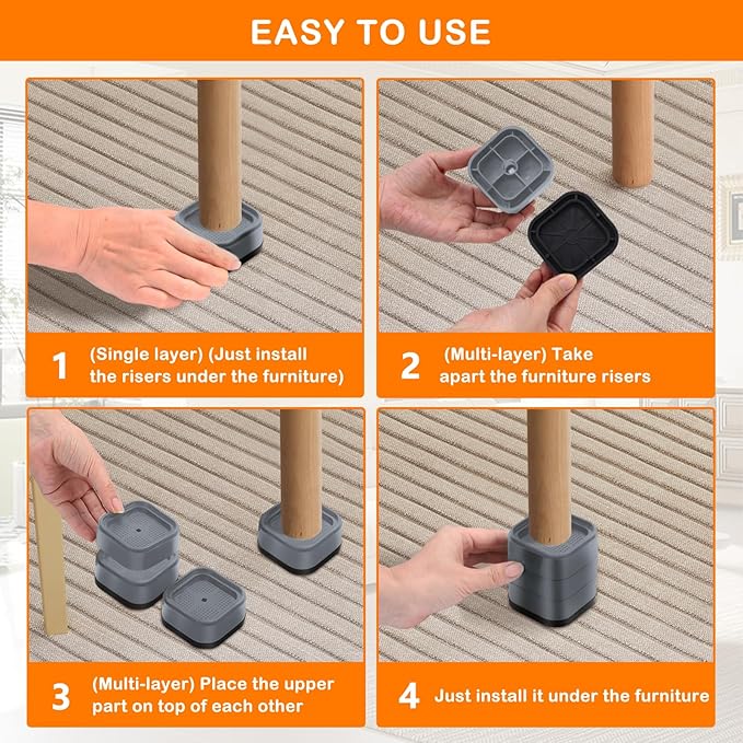 shouwuhho 16 Pack Furniture Risers Adjustable Bed Risers Heavy Duty Lifts - Image 7