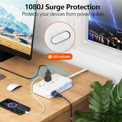 Surge Protector Power Strip 5 FT Flat Extension Cord ，10 AC Outlets & 4 USB - Image 4