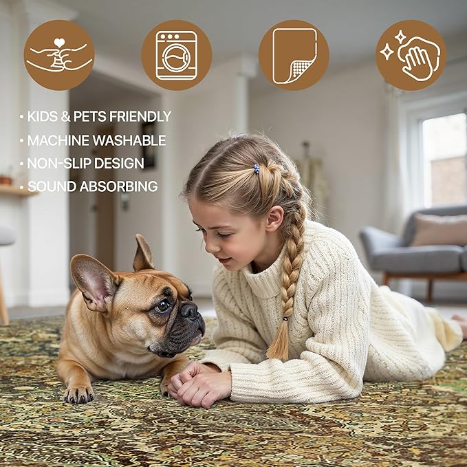 GENIMO Area Rug 2x3 Doormat, Machine Washable Low Pile Rugs, Small Retro - Image 4