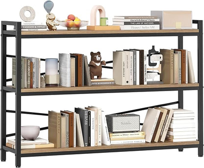 3 Tier Bookcase 47.24" Width, Long Industrial Book Shelf, Vintage Wooden Large by Homeiju