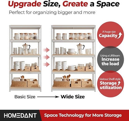 HOMEDANT 47.7" W Deep 5 Tier Heavy Duty Garage Shelving Adjustable Metal Rack - Image 9