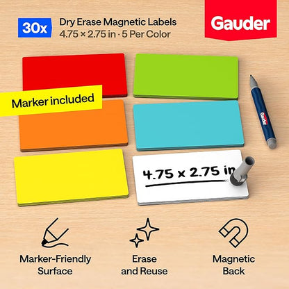 GAUDER Magnetic Dry Erase Labels | 30x Magnetic Labels | 30x Dry Erase Magnets - Image 2