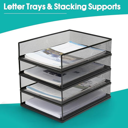 AZFUNN Wire Mesh Letter Trays Paper Tray Desk File Organizer, 2 Pack Stackable - Image 3