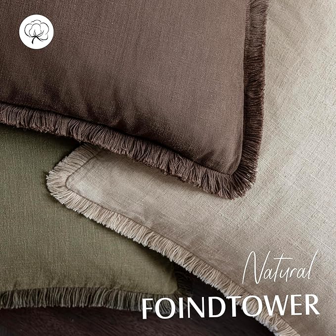 Foindtower Set of 2 Decorative Linen Fringe Lumbar Throw Pillow Covers - Image 4